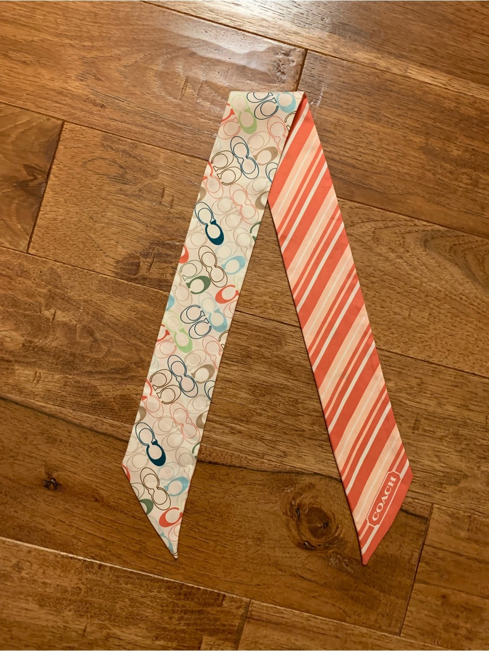 Coach Coral & Multicolor Signature Twilly Purse Scarf